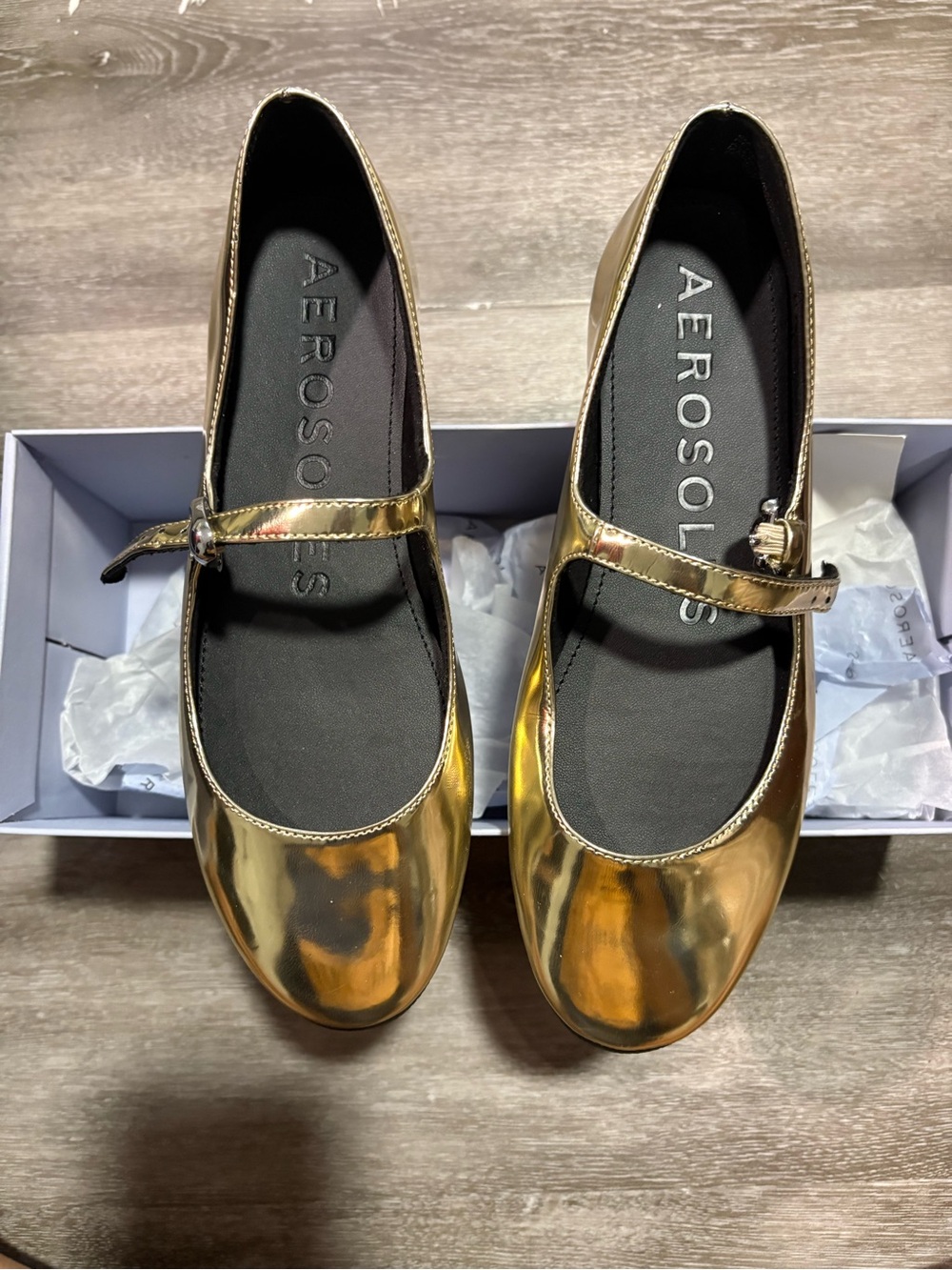 AEROSOLES Metallic Gold Mary Jane Flats